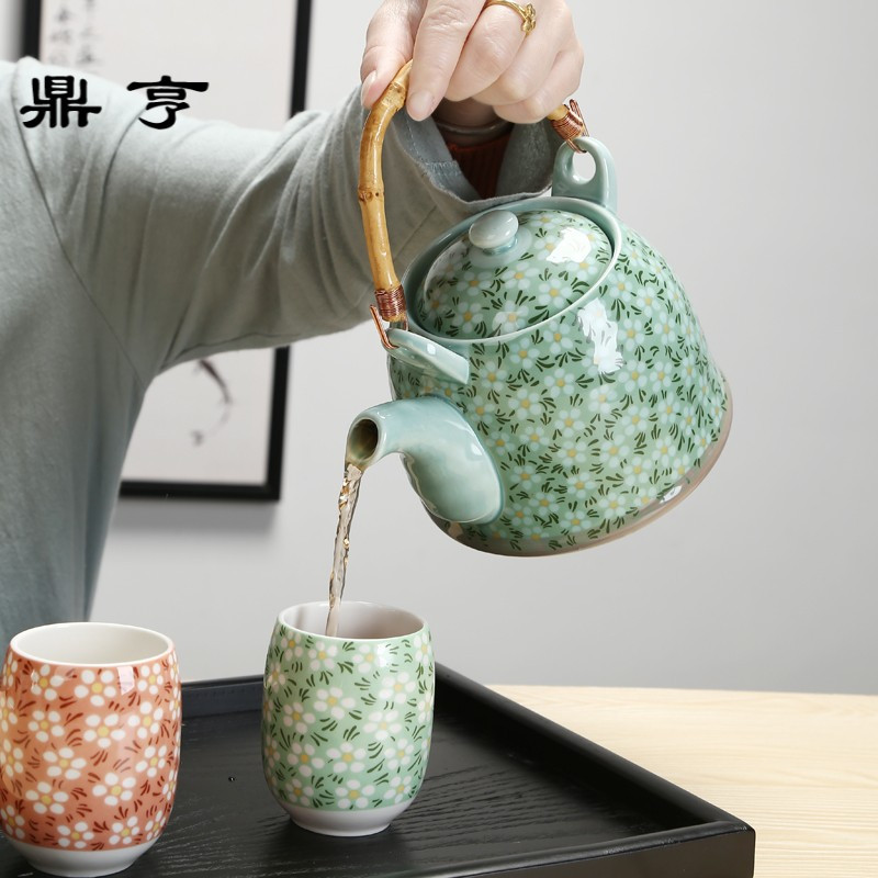 鼎亨陶瓷茶壶大号耐高温青花瓷提梁壶夏日家用凉壶饭店餐馆泡茶