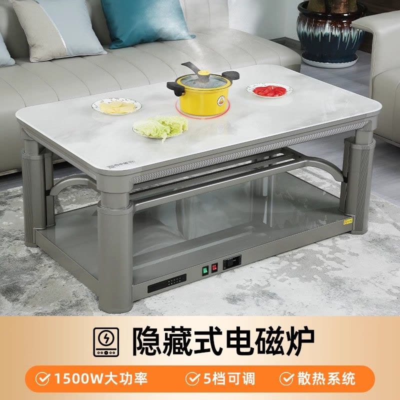 雪中情电暖桌取暖桌电暖炉升降电暖茶几家用客厅长方形烤火炉电炉取暖器电暖器电茶几岩板带语音控制格调1.45米图片