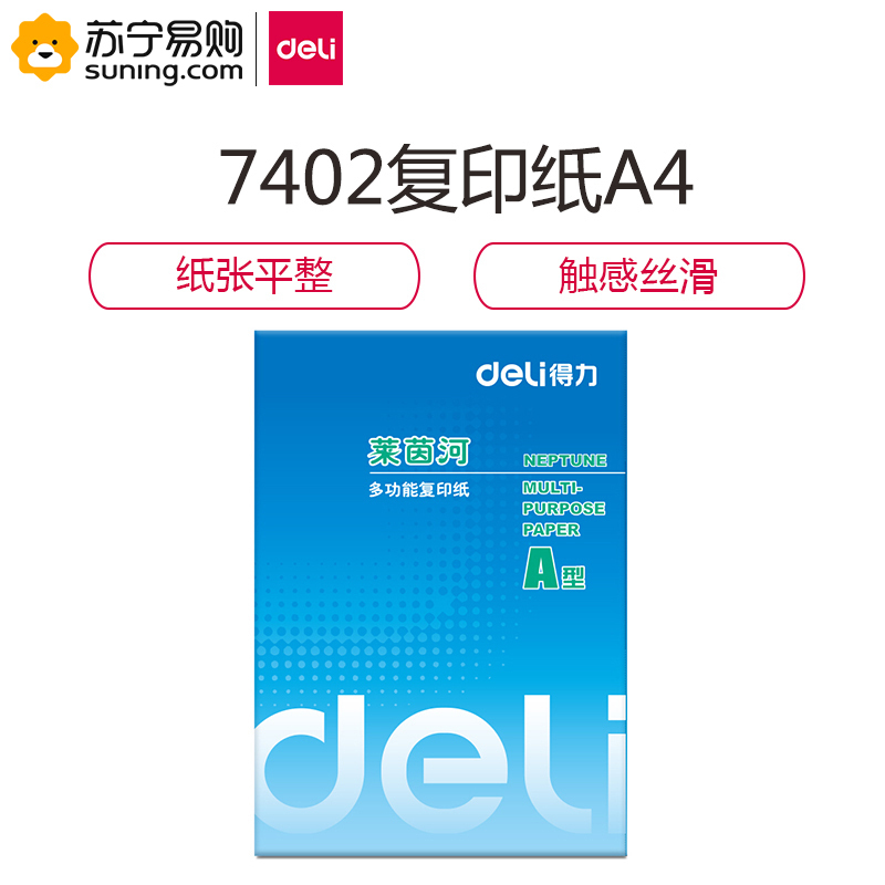 得力(deli) 7402 A4 莱茵河复印纸 70g 500张/包 8包/箱