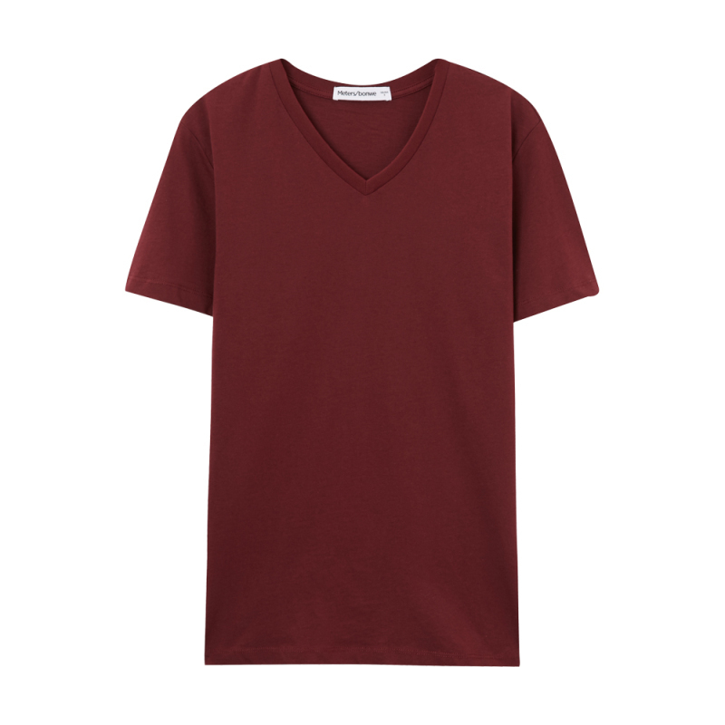 [49任选3件]美特斯邦威短袖T恤男士舒适纯色V领半袖打底衫韩版学生体恤男潮流