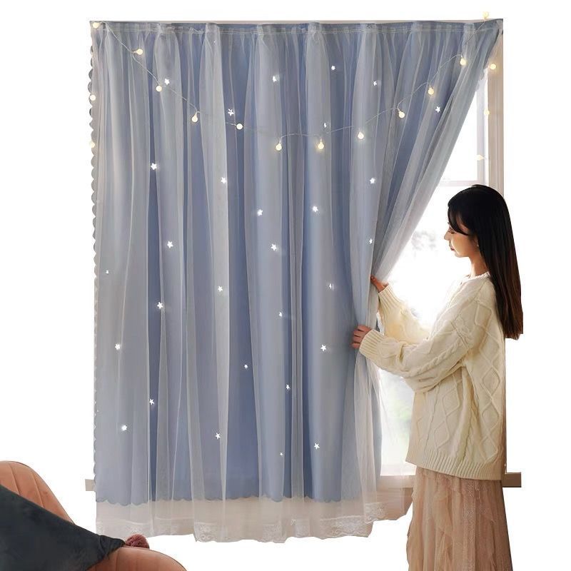 魔术贴窗帘粘贴式简易免打孔安装f晒隔热遮光布出租房经济型小短木