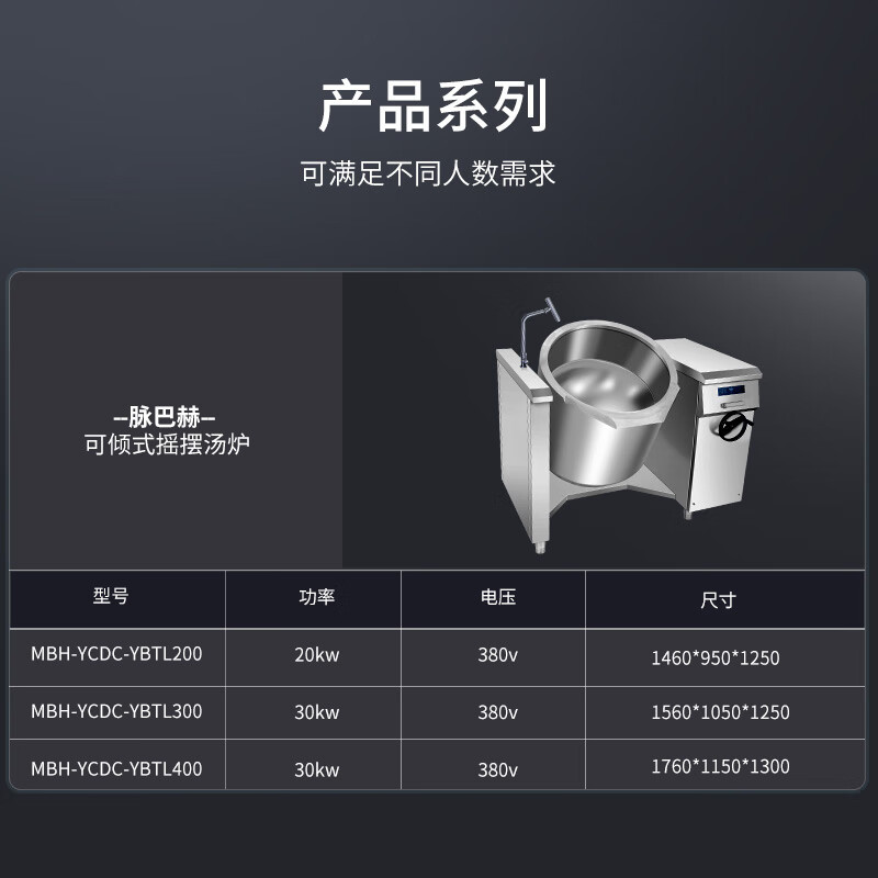 脉巴赫 商用电磁炉大功率可倾式熬汤炉 30kw380v 400L摇摆汤炉MBH-YCDC-YBTL200高清大图
