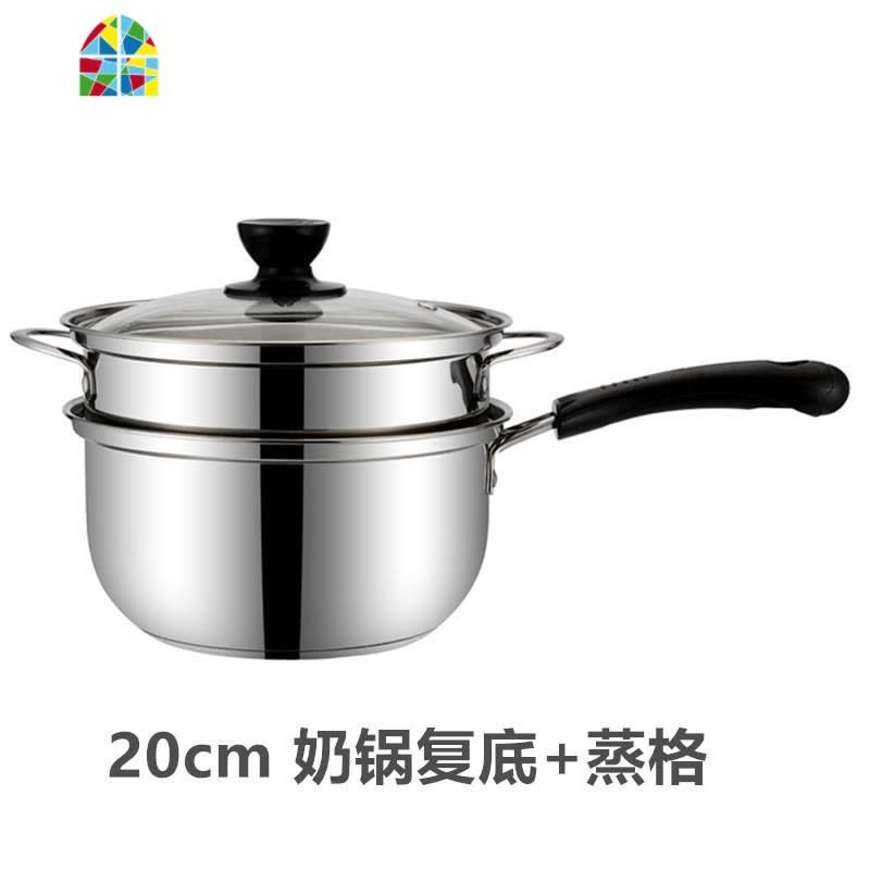 不锈钢加厚奶锅家用宝宝多功能单柄煮面小锅子燃气小汤锅 FENGHOU B89-18CM[弧形奶锅复底]图片