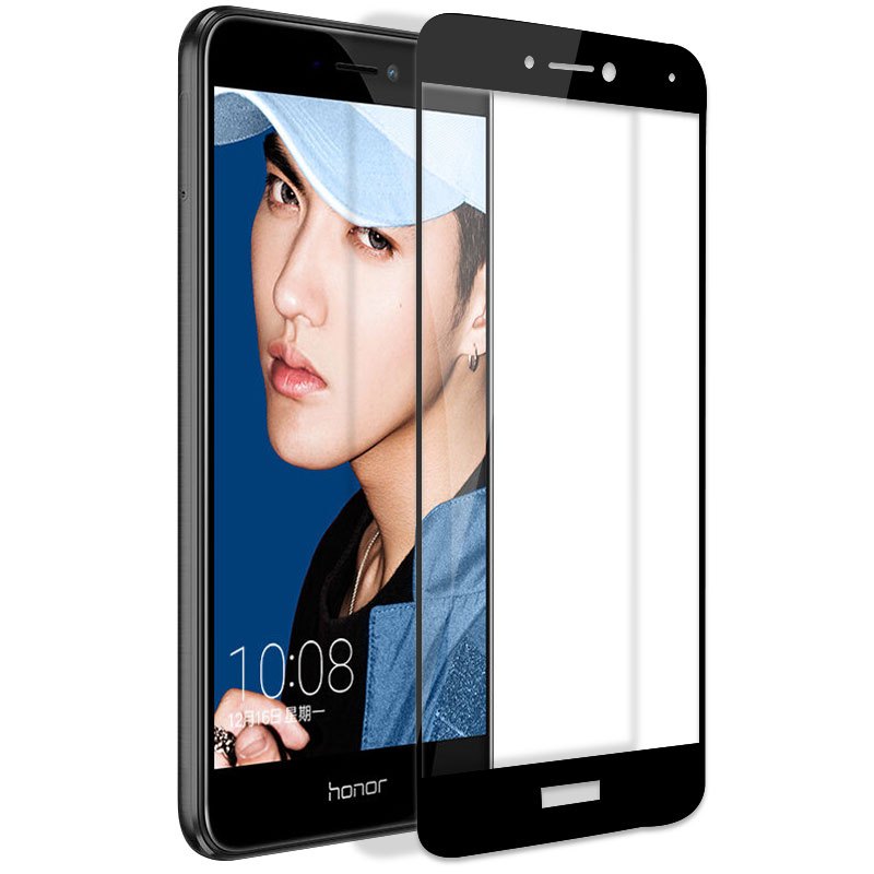 [买2送手机壳]轻万适用华为荣耀8青春版钢化膜honor全屏玻璃贴膜huawei黑色高清手机保护膜