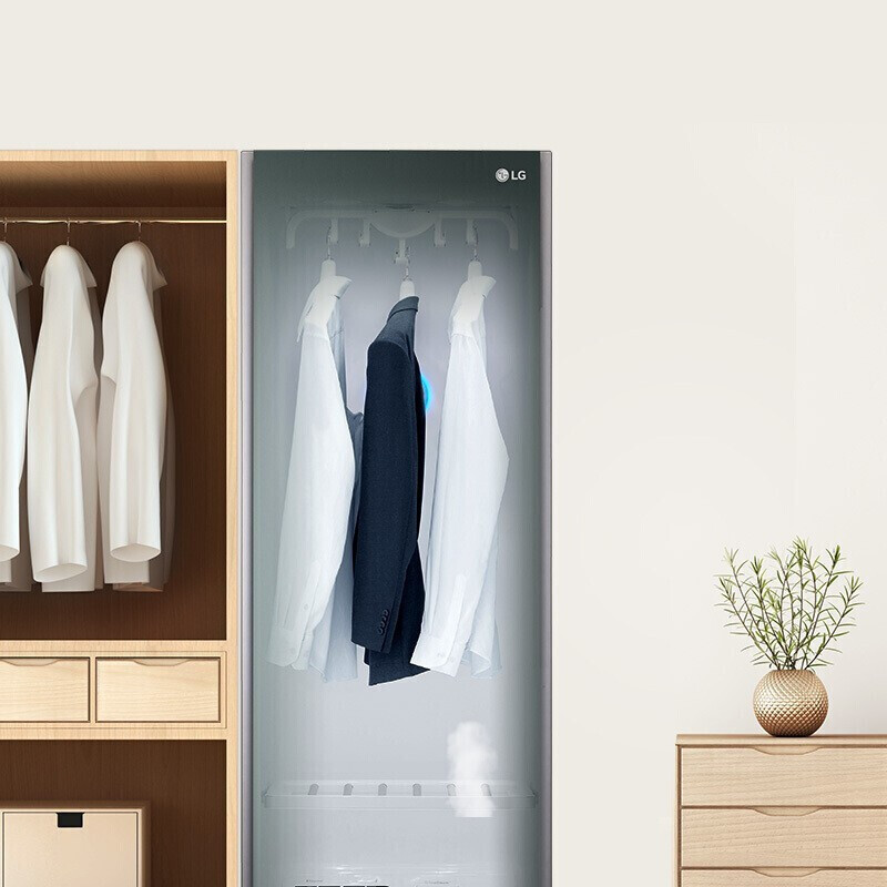 原装进口LG S5BOC 衣物护理机 私家干洗机蒸汽除菌家用智能变频干衣机热泵式烘干机 5件款嵌入式消毒衣柜 玉石白色高清大图