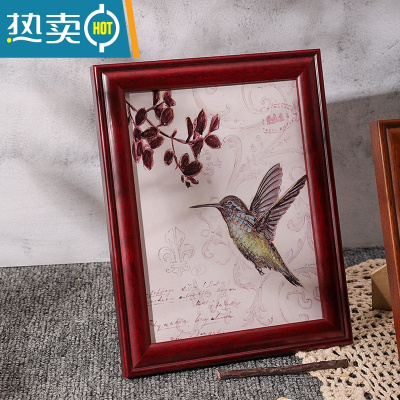 敬平复古相框摆台怀旧现代轻奢5 6 7寸画框七寸桌面A4美式小摆件定制 红木色 7寸【内框12.7*17.8厘米】摆挂