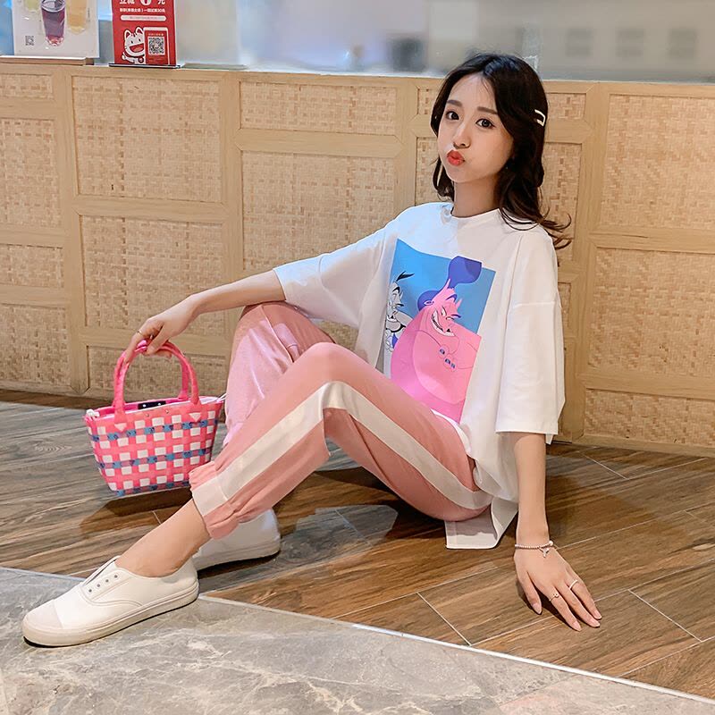 迪鲁奥(DILUAO)LYL 2021夏季新款孕妇套装夏季新款印花T恤+托腹裤孕妇两件套F437-30 上衣+裤子图片