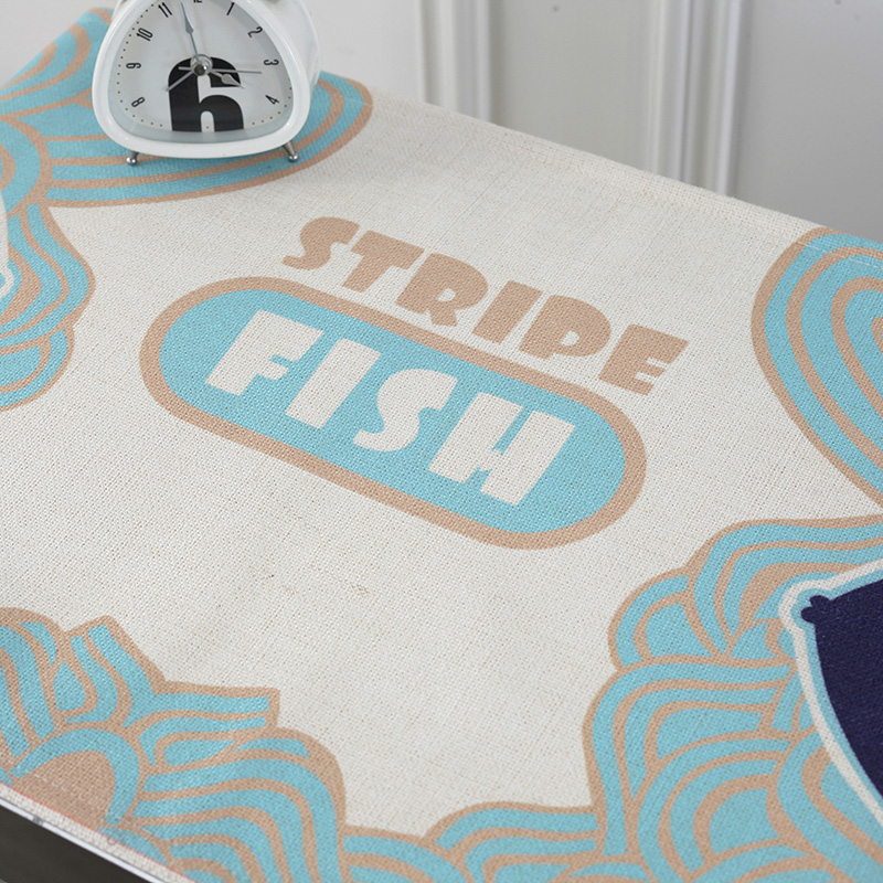 家柏饰(CORATED)北欧盖巾布艺装饰布艺鞋柜布长方形多用途微波炉布罩 多彩鱼棉麻款 35*100CM高清大图