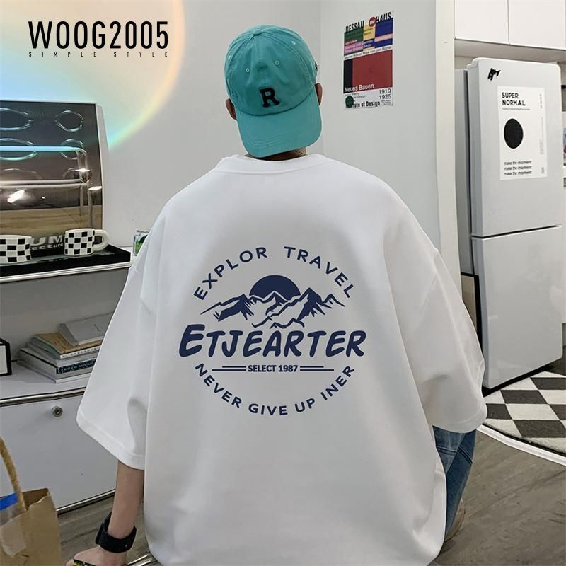 WOOG2005夏季休闲短袖男宽松印花半袖上衣圆领百搭情侣装T恤