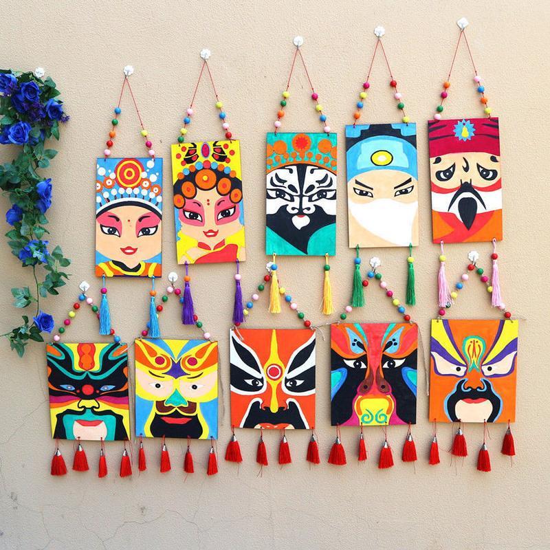 中国风绘画脸谱木质挂饰幼儿园学校亲子活动玩具益智填色墙饰手工生