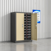 易企采 30抽【透明/蓝色】带门抽屉式零件盒分隔箱多层分类工具电子元器件塑料收纳盒五金整理柜