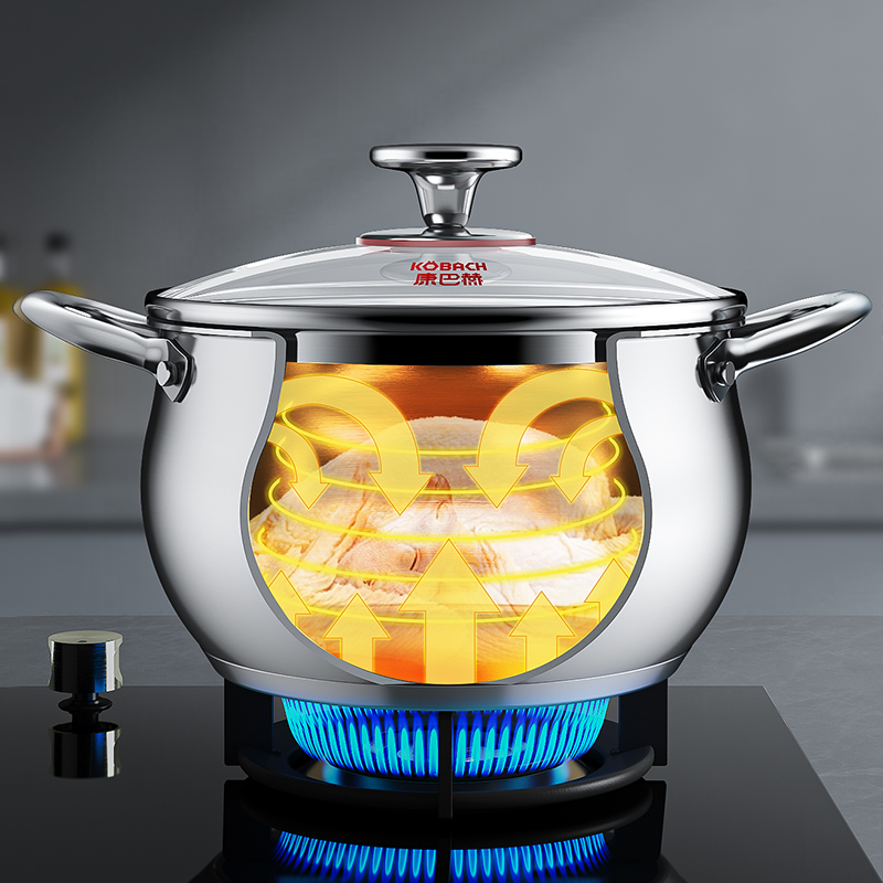 康巴赫汤锅家用加厚304不锈钢奶锅煮粥锅小煮锅蒸煮锅电磁炉炖锅高清大图