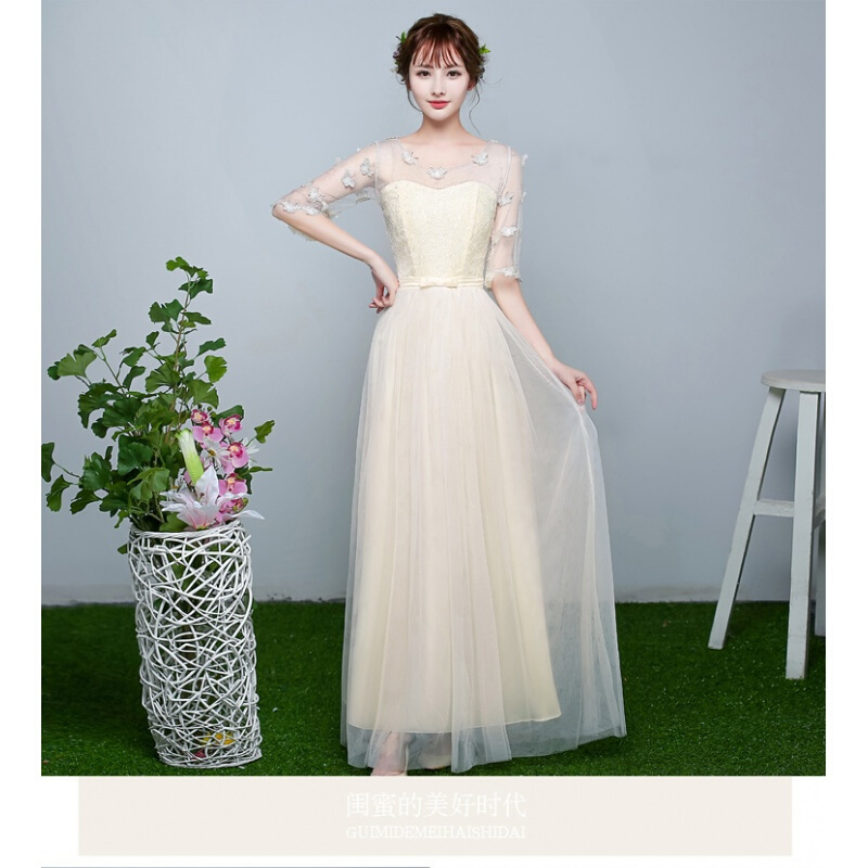 2018春夏季新款韩版伴娘服长款宴会礼服女装灰色中袖姐妹团演出服
