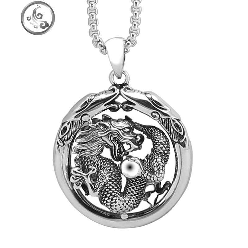 s990纯银龙吊坠男复古龙头项链麒麟银项坠男女士龙形生肖银饰品jimi