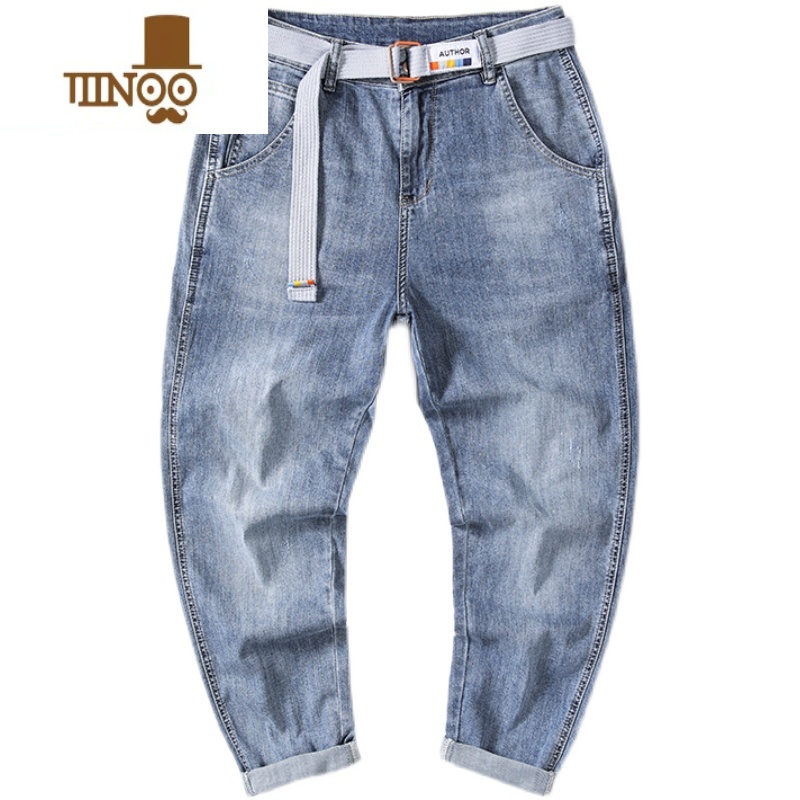 YANXU九分牛仔裤男夏季薄款宽松直筒潮牌痞帅2023新款休闲裤子美式高男高清大图