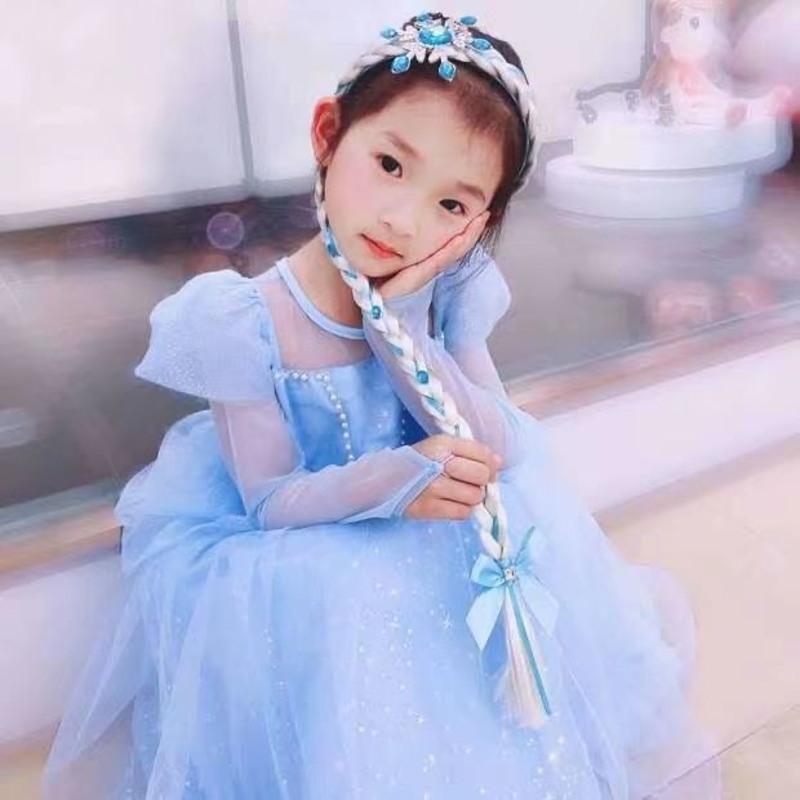 儿童皇冠冰雪奇缘假发辫子公主发箍艾莎女王头饰女童爱莎头箍发饰 雪花蓝色辫子(皮筋款)
