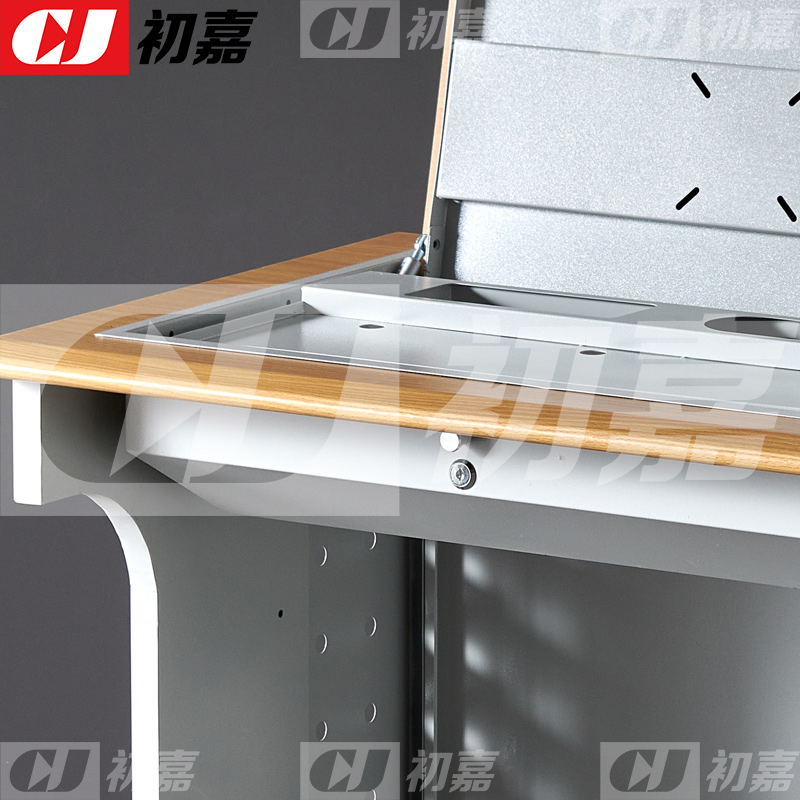 初嘉(CJ)隐藏式翻转桌钢制电脑桌培训桌教室机房多媒体讲台D款1.6米高清大图