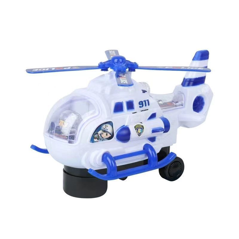 儿童电动直升机 万向灯光音乐飞机1-3-6岁宝宝男孩玩具警察车模型 蓝