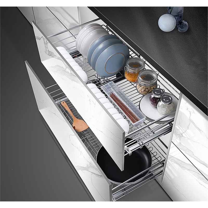 橱柜碗碟拉篮符象厨房抽屉式双层碗篮柜内收纳放碗架调味料内置物架