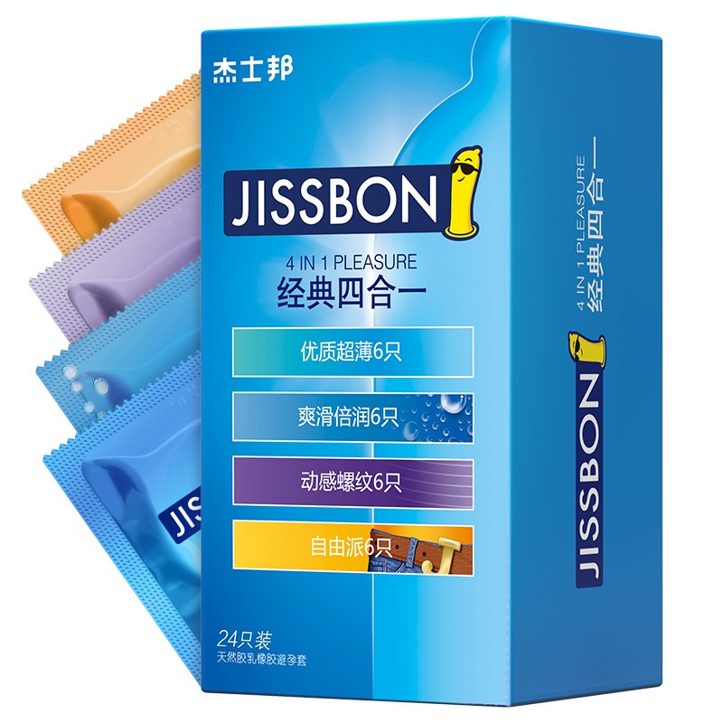 [赠品仅用于展示 勿拍]杰士邦 经典四合一避孕套24只进口安全套超薄润滑螺纹套套 1盒高清大图