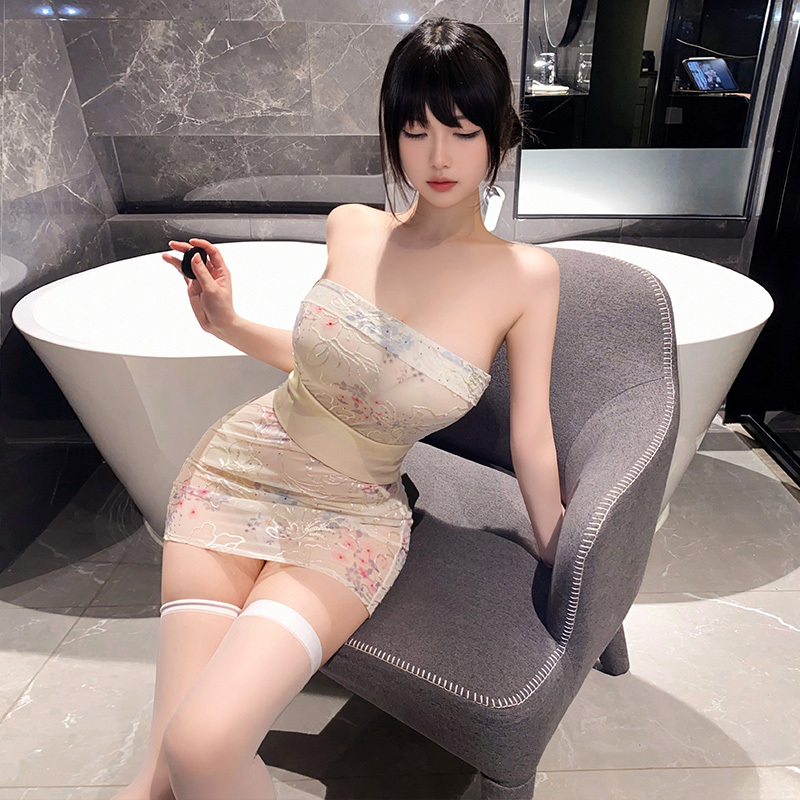 霏慕性感情趣内衣抹胸包臀短裙刺绣印花网纱大蝴蝶结日系和服装睡裙午夜魅力床上衣服女式情趣睡衣6274高清大图
