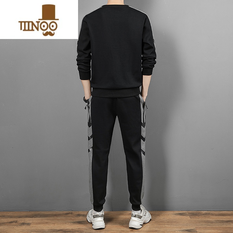 YANXU男士卫衣圆领2023新款秋装上衣服秋天裤子休闲运动套装高清大图