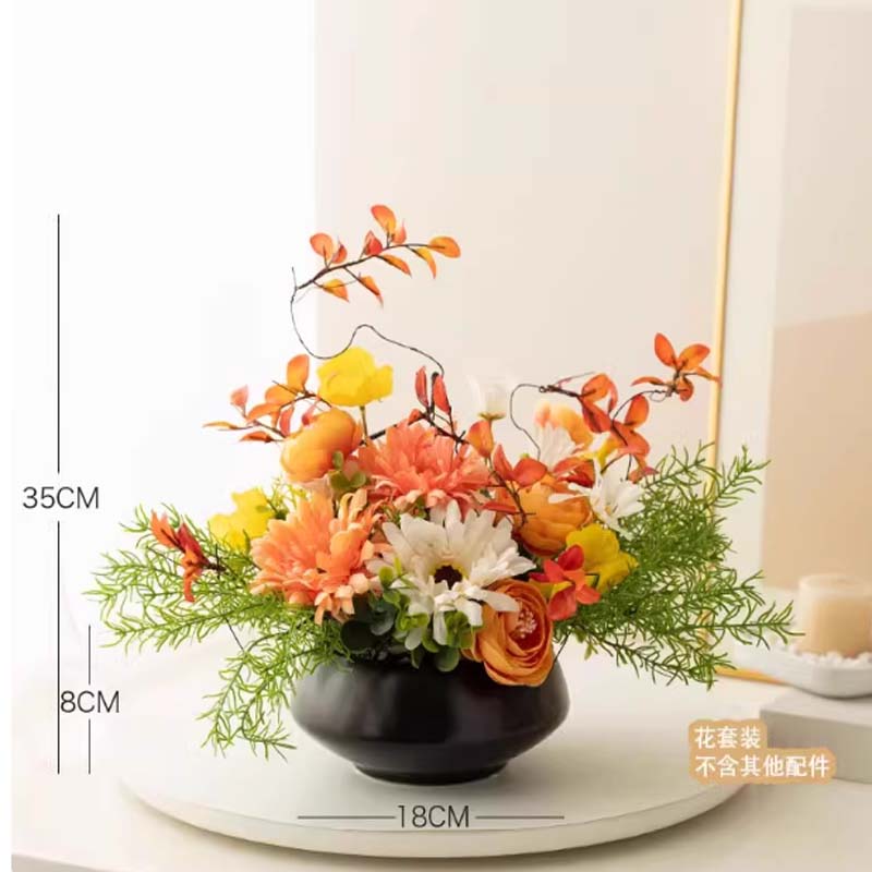 仿真花 塑胶材质 漫花套装*1橙色套装*1绿色套装*1 含盆35*18cm高清大图