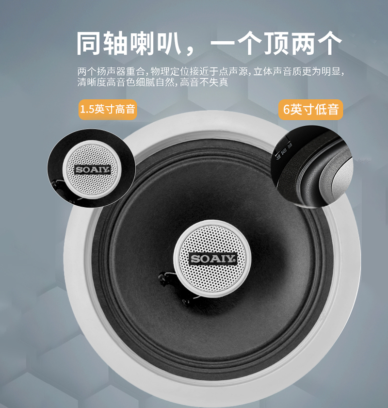 索爱(soaiy)SA-G6吸顶喇叭套装天花吊顶音响定压蓝牙功放分区背景音乐音箱主机高清大图