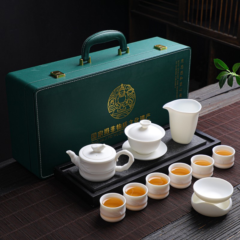 拓牌 TP062 茶具套装 11头素烧羊脂玉瓷竹韵壶套装高清大图