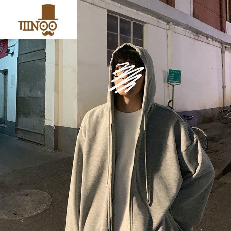 YANXU开衫拉链外套男士款冬季加绒卫衣连帽潮流百搭夹克宽松上衣服图片