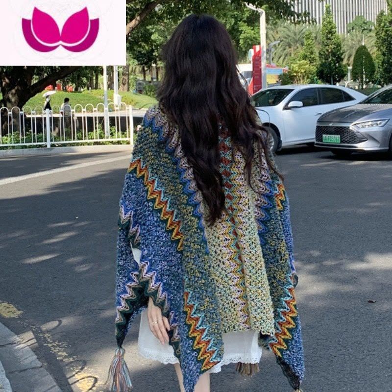 七斓超仙初恋森系白色连衣裙子女高级感气质民族风斗蓬披肩套装图片