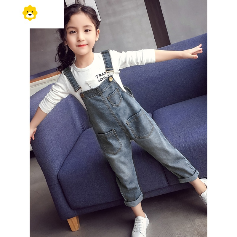 喻娄女童牛仔背带裤儿童秋装新款牛仔裤子小女孩长裤韩版中大童背带裤