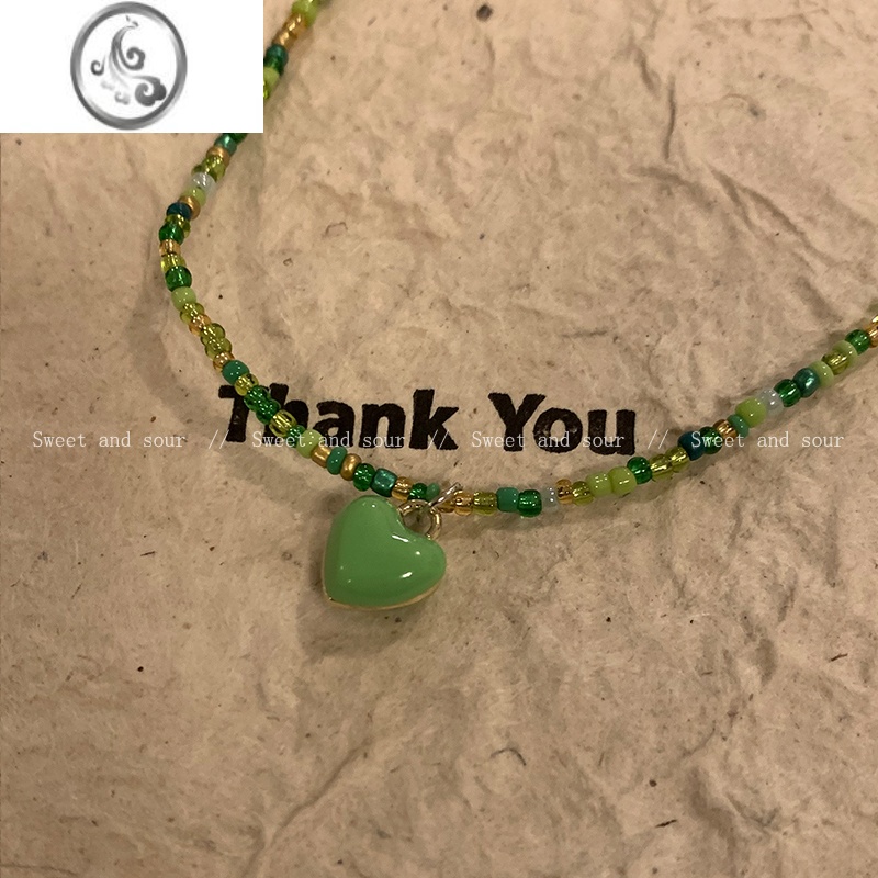 JiMi甜酸超夏天 甜酷彩色串珠爱心项链女高级设计感叠戴T恤锁骨链颈链