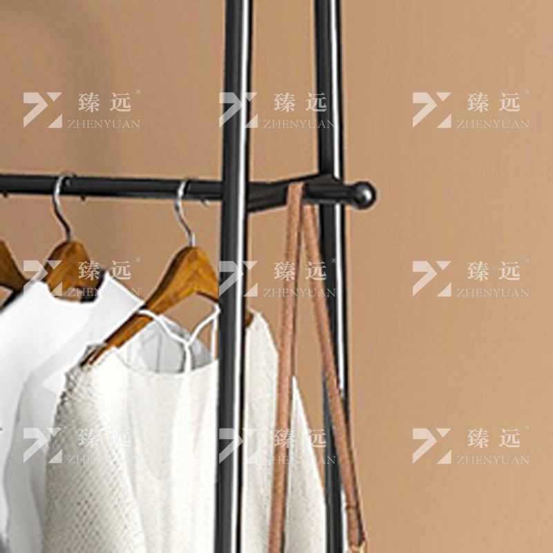 臻远 ZY4080140简约铁艺衣帽架落地衣架多功能挂衣服架子 黑色80高清大图