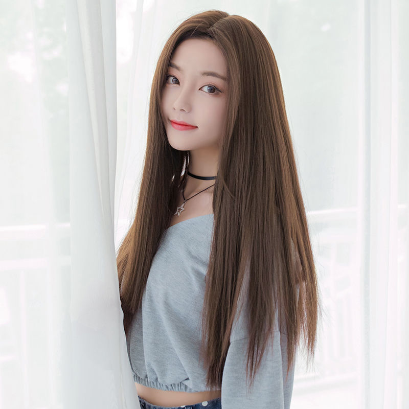 假发女气质长直发古风汉服一片式中分头顶补发片长发发块棕黑色