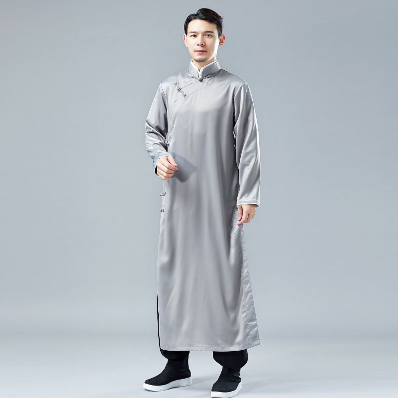 举翼王子唐装民国风长袍相声服休闲中国风中式长衫 灰色 XL