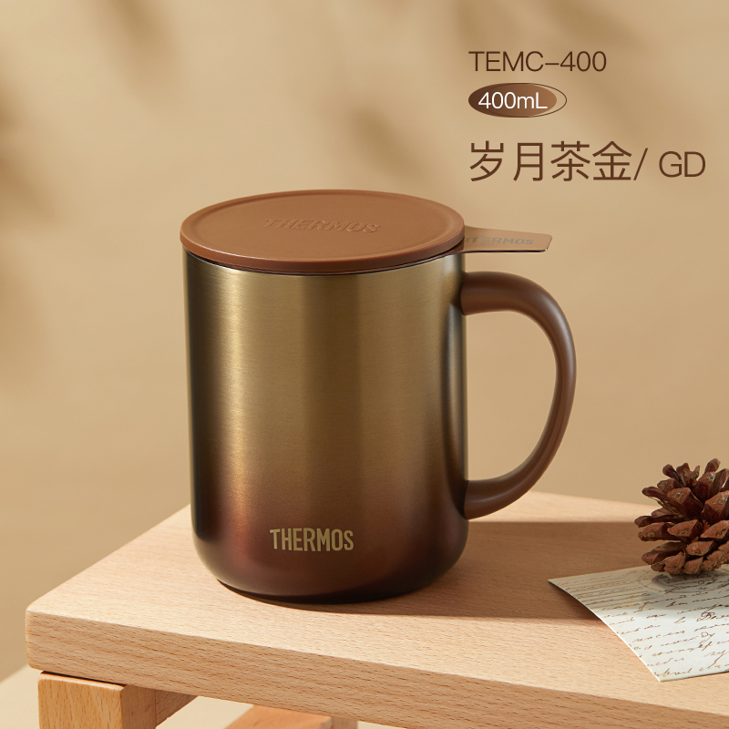 膳魔师把手杯马克杯茶水分离不锈钢带茶漏高颜值男女办公泡茶保温杯 GD-G岁月茶金 400ml