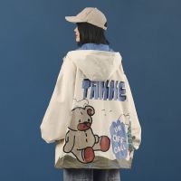 2021春季新款外套女学生初中生韩版宽松小熊连帽情侣棒球服ins潮 杏色 店家推荐 XXS 这个码现在取消了