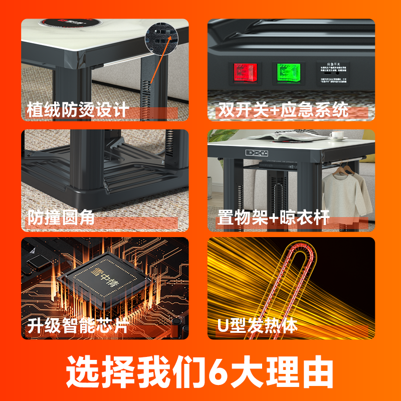雪中情电暖桌电暖炉家用多功能取暖桌2025新款烤火桌贵州烤火炉电烤桌正方形客厅电炉电暖炉电烤炉小X25B19黑色80高清大图