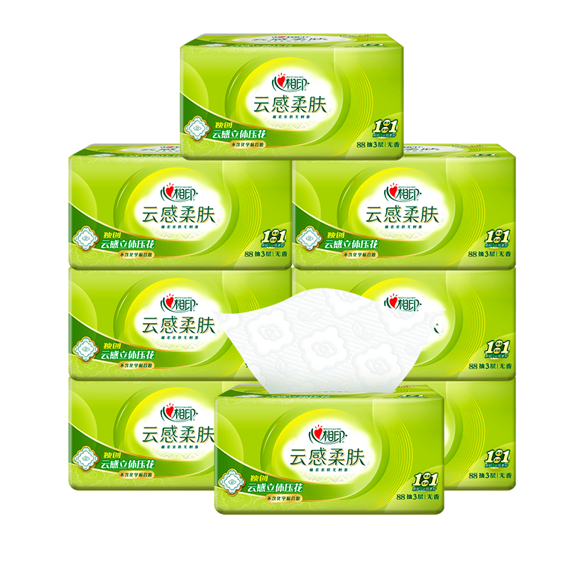 心相印(Mind Act Upon Mind) 云感抽纸M码立体压花云感柔肤亲肤无香DT18098 8包*1提高清大图