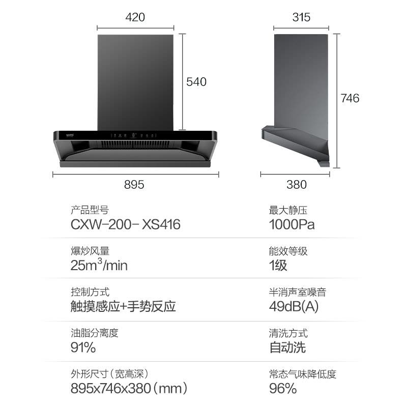 [预计10月中旬发货]华帝(vatti)XS416超博三腔小飞翼 25m³ 风量1000Pa风压 AI智感恒吸图片