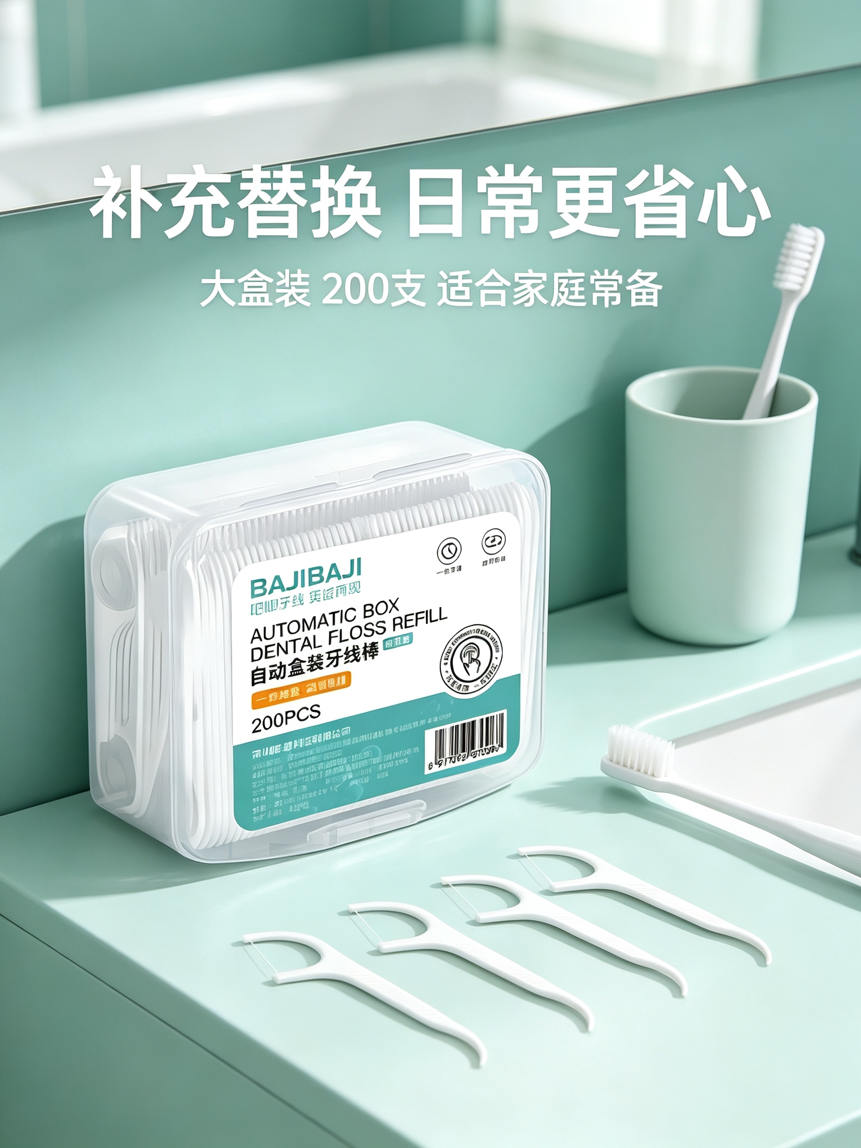 千百达 QBD-YXB20 牙线补充装 常规 200只装 单位:盒 白色高清大图