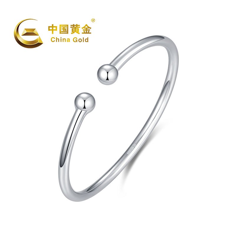 中国黄金 足银光面圆棍对口手镯