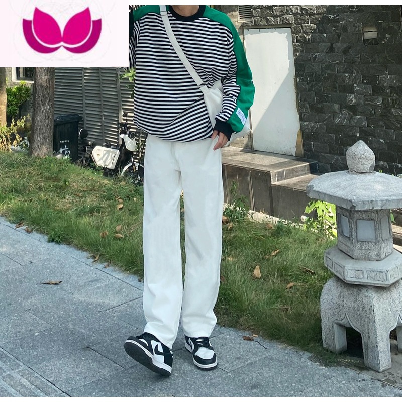 七斓XMOB 基础浅色牛仔裤男宽松直筒长裤阔腿休闲裤男韩版潮流男女款