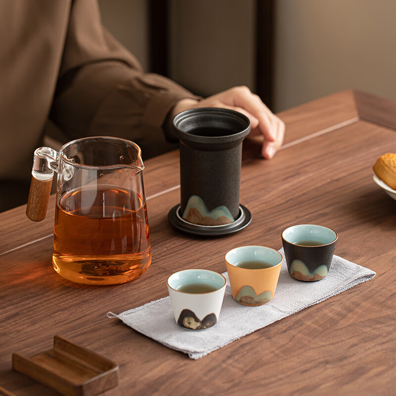 苏氏陶瓷/SUSHI CERAMICS JA03 手绘釉画彩千里江山手柄玻璃旅行包便捷茶具文创伴手礼套组高清大图