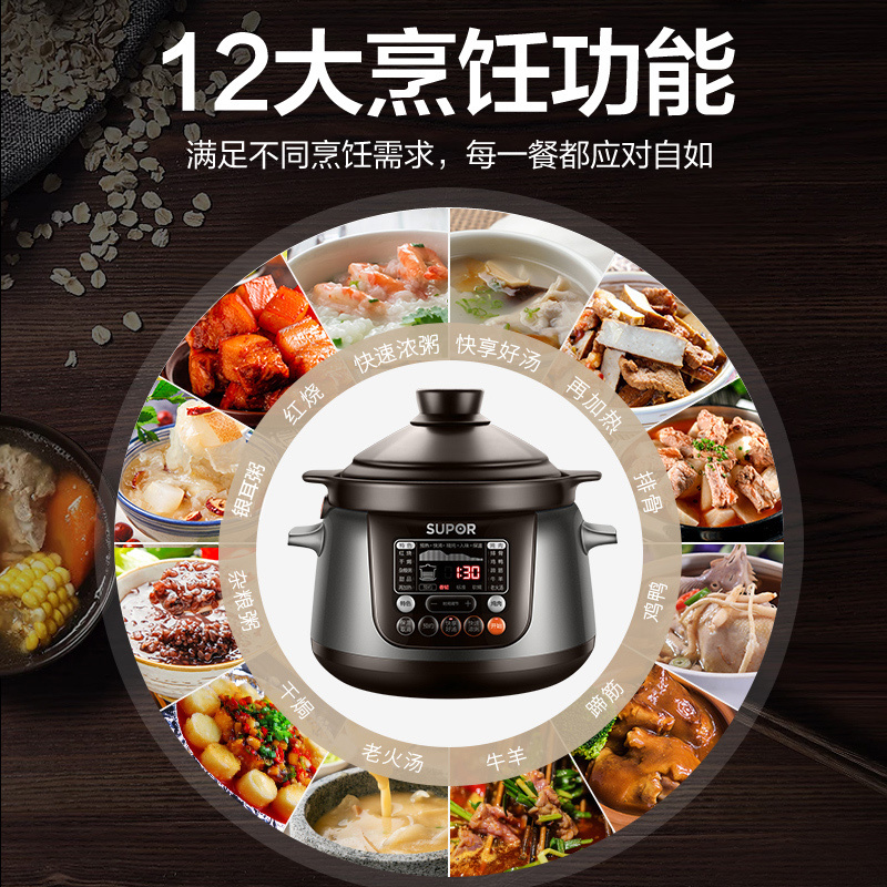 苏泊尔(SUPOR)电炖锅电炖盅煲汤锅炖汤锅 煮粥锅精控快速炖肉煲汤煮粥养生中华炽陶电炖锅4L/升容量 TG40YC5