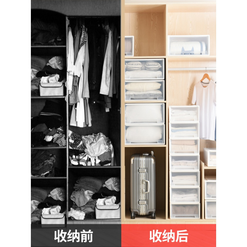 家柏饰(CORATED)收纳箱抽屉式柜子整理衣物衣服塑料内衣储物柜衣柜收纳盒透明高清大图