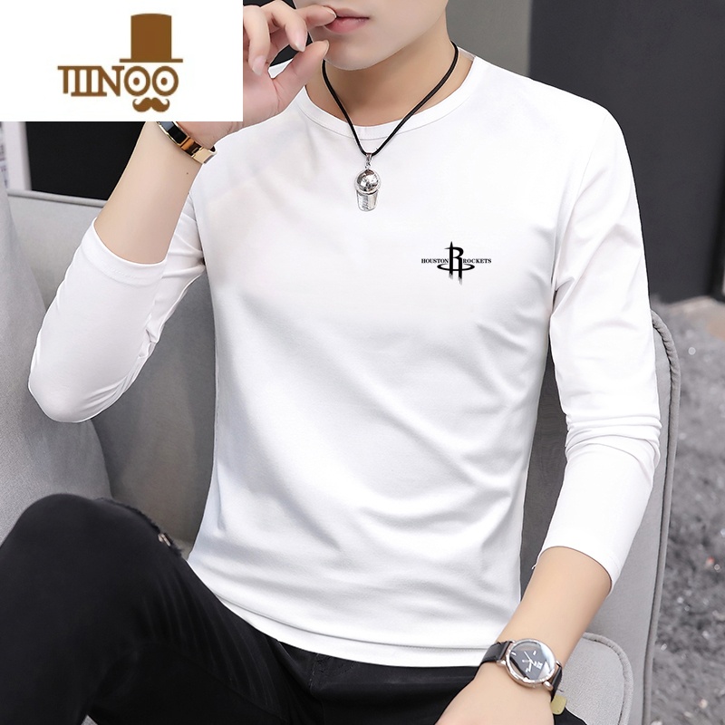 YANXU大码男士长袖体恤秋季外穿T恤衫男装冬季内搭秋衣打底秋衫士 4XL建议180-200斤 SK9087白色