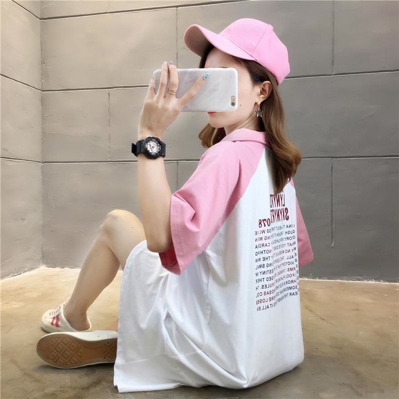 T恤裙女宽松韩版中长款2019新款红设计感体恤连衣裙图片