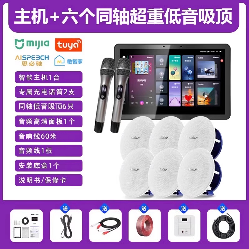 先科(SAST)智能AI家庭吸顶音响套装家用客厅无线蓝牙吊顶 智能K歌主机+6个6.5英寸超重低音同轴吸顶音响